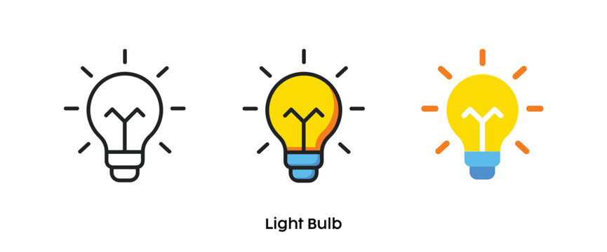 Light bulb flat icons. Line, colors and flat icon. Multi series icon