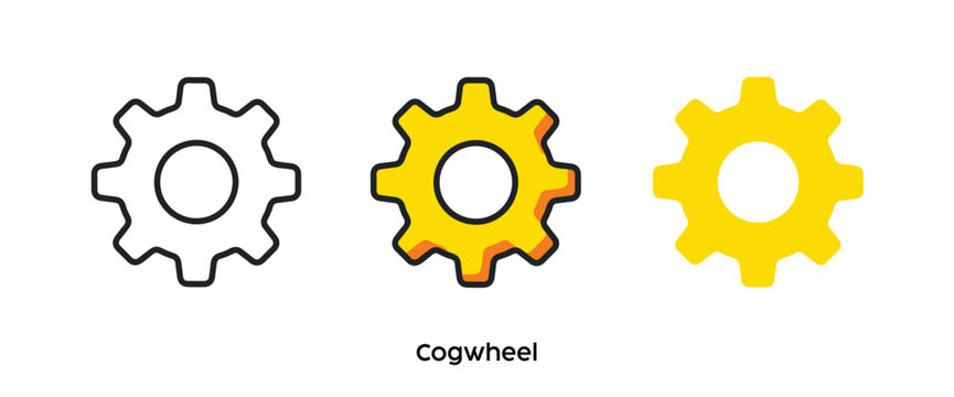 Cogwheel flat icons. Line, colors and flat icon. Multi series icon
