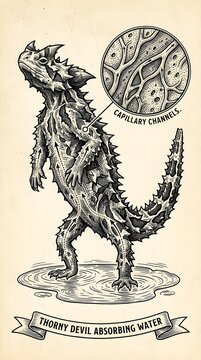 Thorny Devil Drinking Skin Capillary Channel Puddle False Head Ilustration 