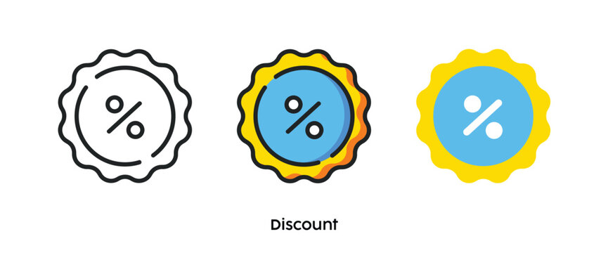 Discount flat icons. Line, colors and flat icon. Multi series icon