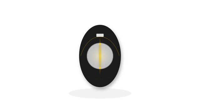 Minimalist dark oval symbol with glowing yellow vertical light and shadow