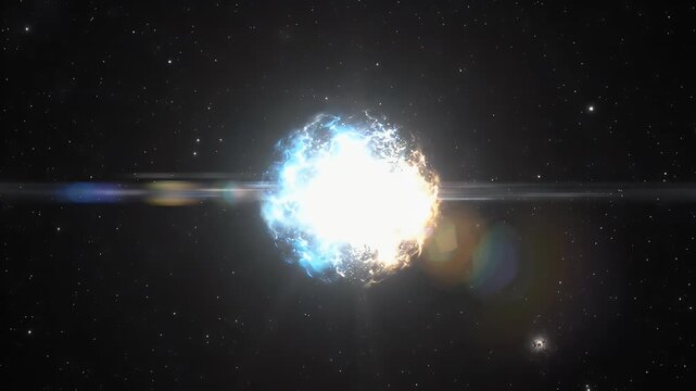 Glowing supernova explosion in deep space with bright blue and orange light energy