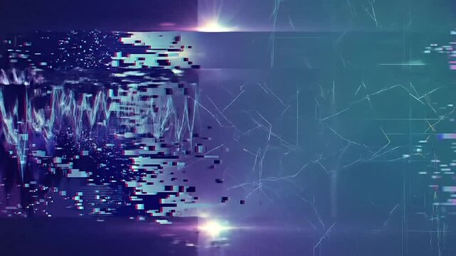 Futuristic Digital Data Transmission with Glitch Effects and Electric Sparks
