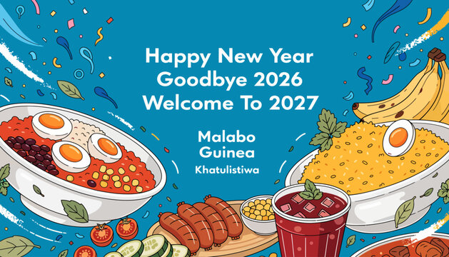 Happy New Year 2027 Celebration with Food and Festivities in Malabo, Guinea - Goodbye 2026