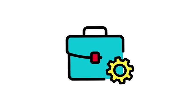 Business briefcase icon with gear symbol for project management and corporate development