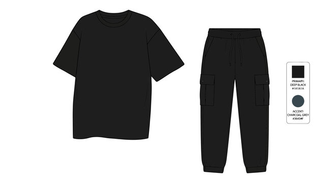 Black T-shirt and Cargo Pants Fashion Template Set
