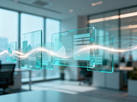 Generative AI visualizes a futuristic digital interface in a modern office