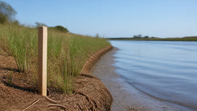 Salt Marsh Restoration Monitoring - marker stake documents new growth along a restored edge