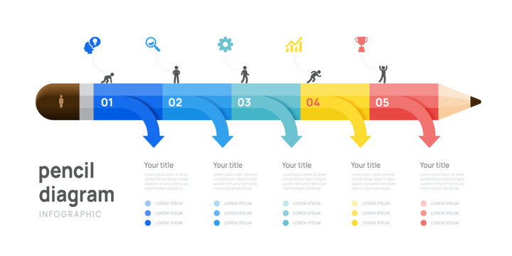 5 Steps Pencil Timeline Infographic. Education and Learning Diagram Template Vector