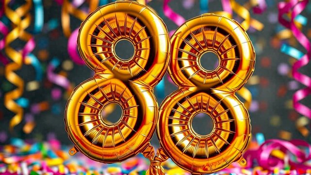 Birthday balloon number eighty eight, golden letter figure 88 celebration background AI Generative