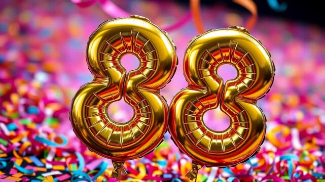 Birthday balloon number eighty eight, golden letter figure 88 celebration background AI Generative