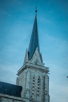 Church steeple against blue sky in Bariloche, Patagonia, Argentina