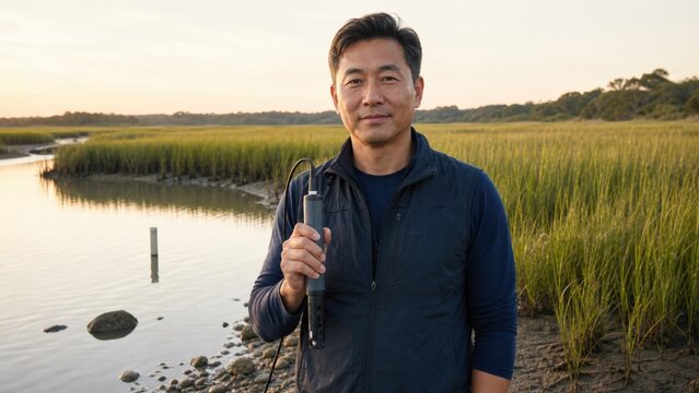 Salt Marsh Restoration Monitoring Scientist with Salinity Probe
