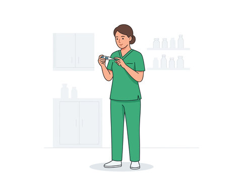Healthcare Professional Holding Medical Thermometer In Clinic Room