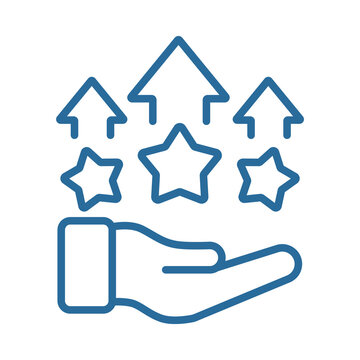 Hand holding rising star icons representing quality improvement and customer feedback transparent background