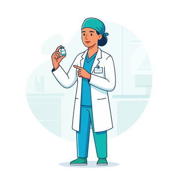 Healthcare Professional Holding Medical Vial And Pointing With Expertise