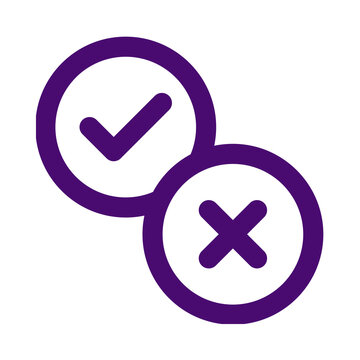 Purple check mark and cross mark icons isolated on white background transparent background