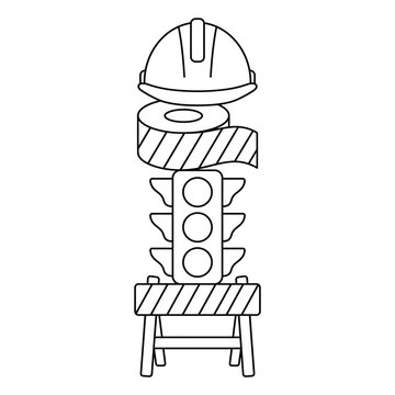 Construction Safety Icon Set Line Art