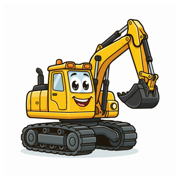 Cute Cartoon Yellow Excavator Character Illustration