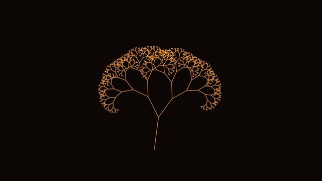 Abstract Golden Fractal Tree Branching Structure on Black Background Elegant Minimalist Line Art Illustration
