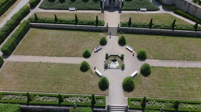 Top down aerial over the baroque garden symmetry at Blankenburg