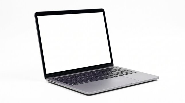 Modern Laptop Computer Open With Blank White Screen on White Background