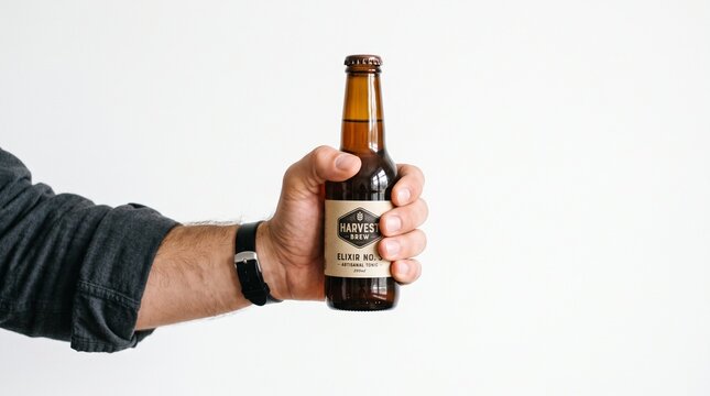Man holding a bottle of Harvest Brew artisanal tonic elixir