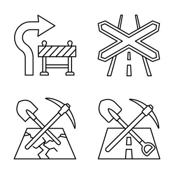 Road Construction and Maintenance Line Icon Set