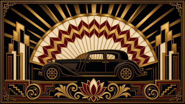1920年代の華やかな都市と高級クラシックカー