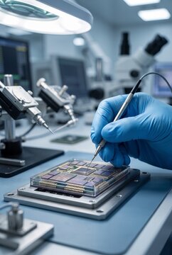 Engineer Testing AI Inference Chip for Advanced Artificial Intelligence Hardware Development