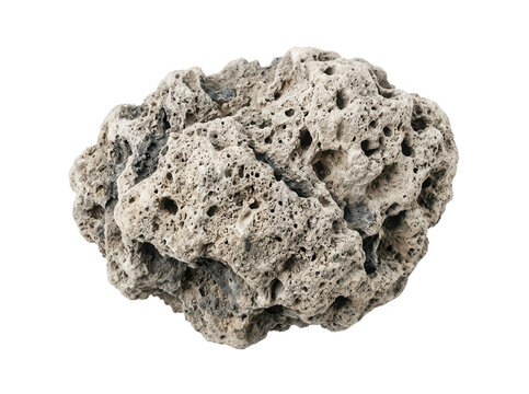 Une pierre ponce volcanique naturelle isol&eacute;e sur fond blanc, montrant une texture poreuse et rugueuse id&eacute;ale pour les soins de la peau ou les projets g&eacute;ologiques.