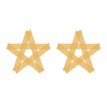 Deux &eacute;toiles form&eacute;es par des bandes de ruban adh&eacute;sif beige translucide sur un fond blanc pur, cr&eacute;ant un design minimaliste et cr&eacute;atif pour des projets de d&eacute;coration ou de papeterie.