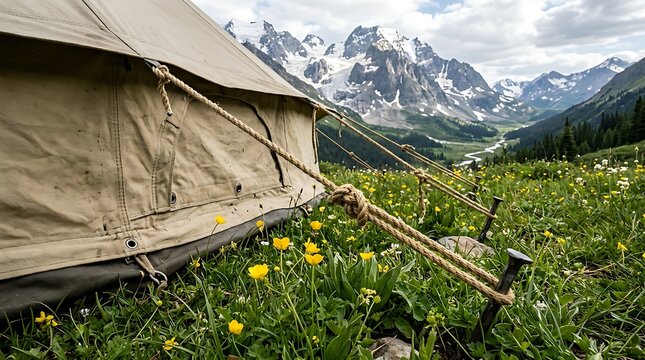 Rugged Tent Peak Camp in Alpine Meadow