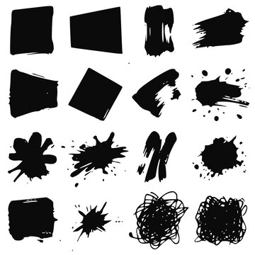 Paint brush strokes. Black vector rough edge rectangles. Grunge square frames set. Jagged edge torn paper background collection. Grungy distressed text boxes. JPEG version.