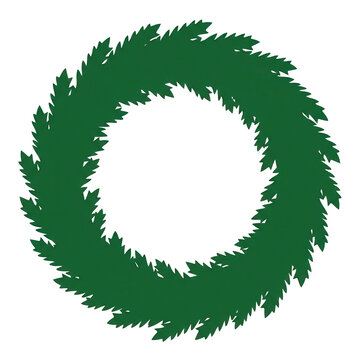 Couronne de No&euml;l minimaliste en forme de cercle compos&eacute;e de branches de sapin vert fonc&eacute; isol&eacute;e sur un fond blanc pur pour des projets de design saisonnier