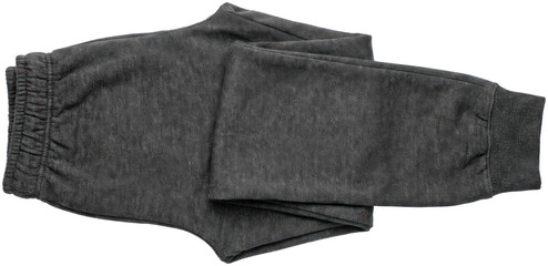 Folded dark grey fleece jogger pants. © Iswatun