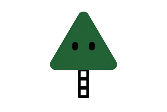 Ic&ocirc;ne de sapin de No&euml;l stylis&eacute;e et minimaliste avec une forme triangulaire verte et un tronc g&eacute;om&eacute;trique sur fond blanc pour des projets de design graphique et de f&ecirc;tes de fin d'ann&eacute;e