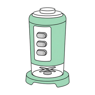 Illustration vectorielle d'un petit mixeur de cuisine de couleur vert menthe avec des boutons de commande et des lames en acier inoxydable sur un fond blanc &eacute;pur&eacute;.