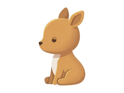 Une illustration vectorielle mignonne et minimaliste d'un petit faon brun assis de profil, repr&eacute;sent&eacute; dans un style artistique doux et &eacute;pur&eacute; sur un fond blanc uni.