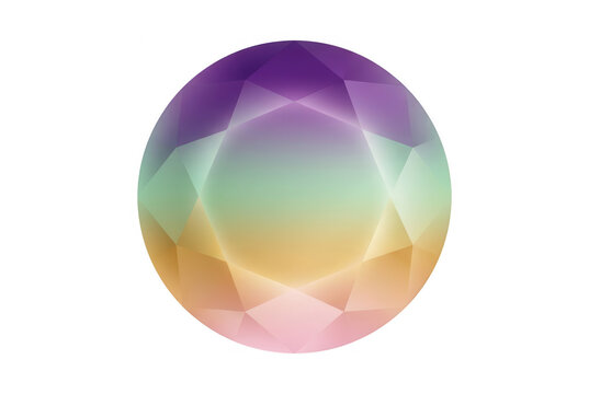 Illustration d'une pierre pr&eacute;cieuse ronde et facett&eacute;e avec un d&eacute;grad&eacute; de couleurs pastel arc-en-ciel, gemme de cristal isol&eacute;e sur fond blanc.