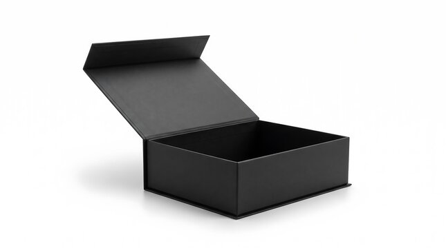 Black rigid gift box with magnetic flap mockup stock photo