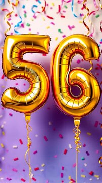 Birthday balloon number fifty six, golden letter figure 56 celebration background AI Generative