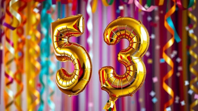 Birthday balloon number fifty three, golden letter figure 53 celebration background AI Generative