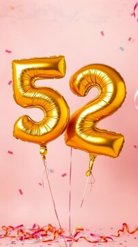 Birthday balloon number fifty two, golden letter figure 52 celebration background AI Generative