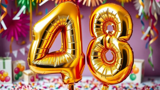 Birthday balloon number fourty eight, golden letter figure 48 celebration background AI Generative