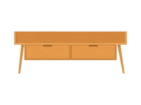 M&oacute;vel de TV moderno em madeira com design minimalista, duas gavetas e pernas c&ocirc;nicas, isolado em fundo branco, ideal para decora&ccedil;&atilde;o de interiores e design de mobili&aacute;rio contempor&acirc;neo.