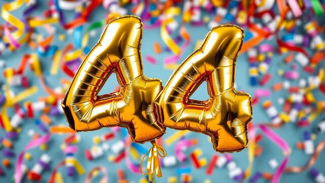 Birthday balloon number fourty four, golden letter figure 44 celebration background AI Generative