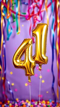 Birthday balloon number fourty one, golden letter figure 41 celebration background AI Generative