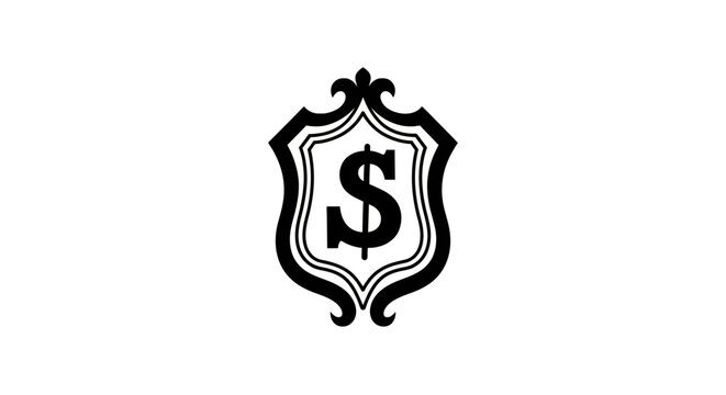 Black dollar sign shield logo symbol.