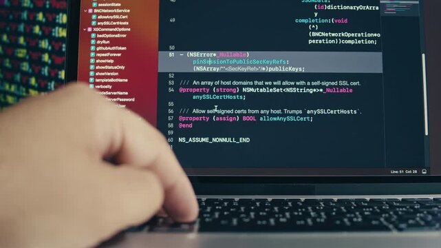Coding UX UI script text on screen, HTML5 in editor for website development, Close up Macro of Programming code software developer. 